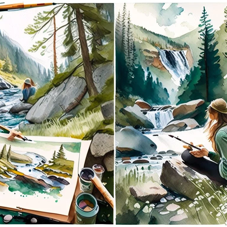 Illustrate a scene of artists exploring the wonders of Norwegian nature, sketching en plein air amidst forests, waterfalls, and meadows, showcasing the role of inspiration from nature in artistic endeavors.