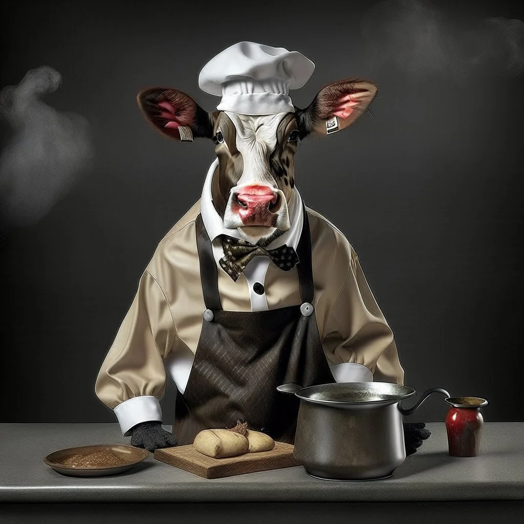 Cow in cooking clothes