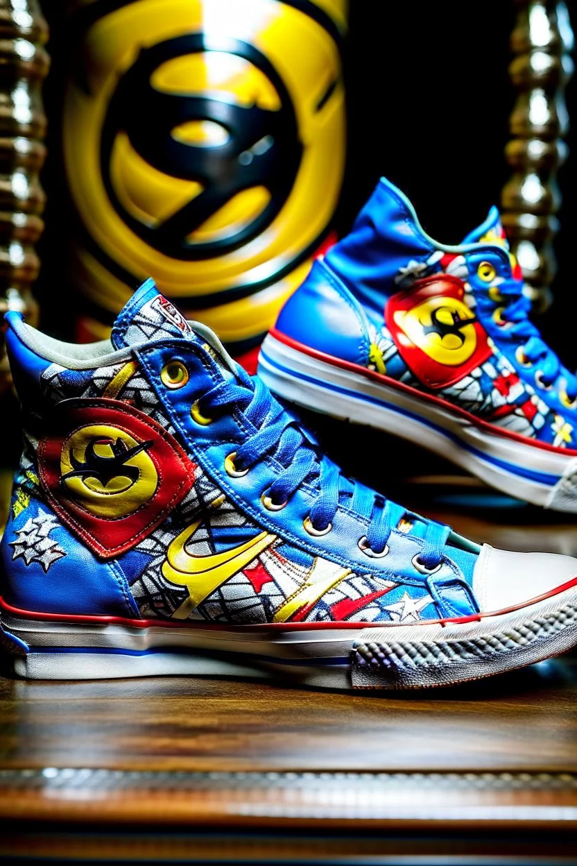 A converse sneaker, superman stickers all over sneaker