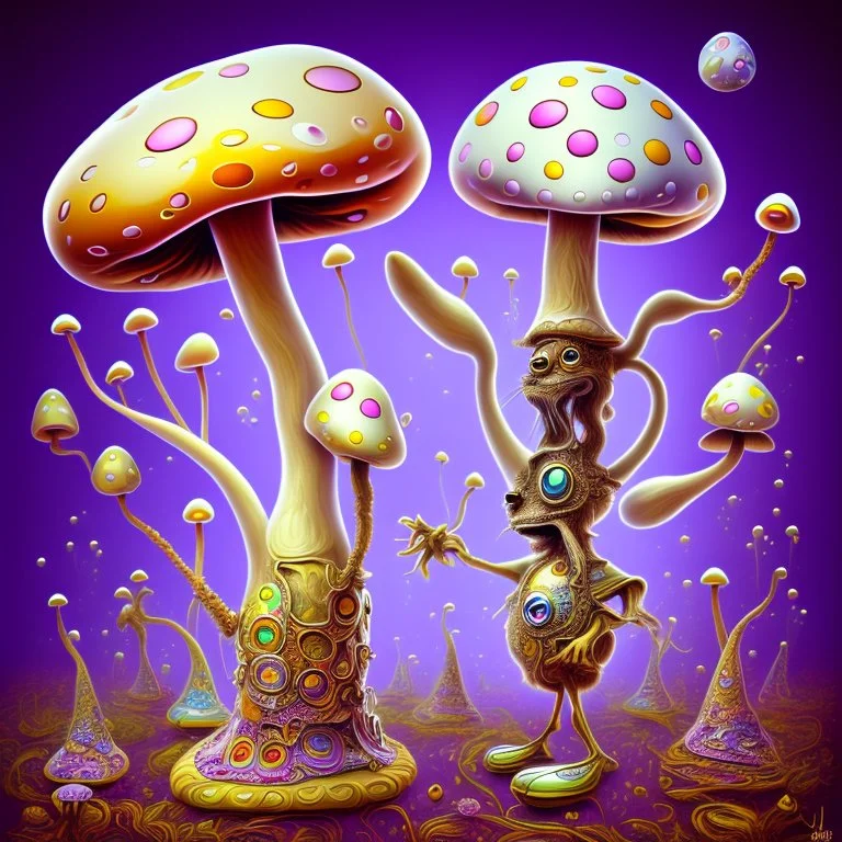 hippie mushroom cartoon character salvador dali trippy