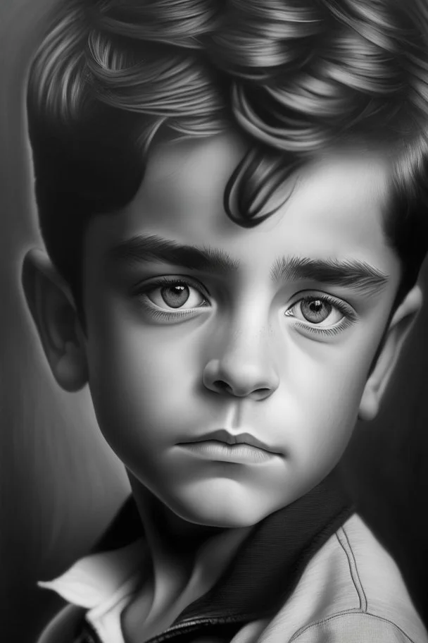 A portrait of cute handsome boy in black white by Michael Angelo