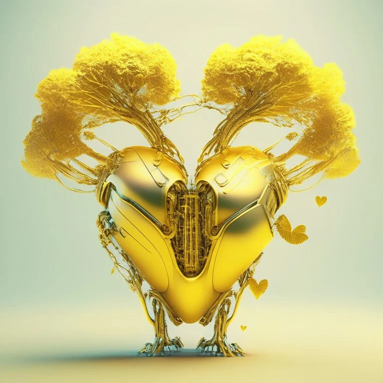 golden robot heart with tree wings