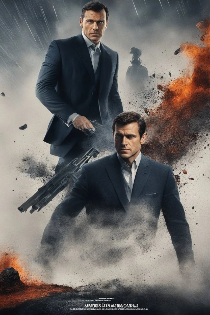 Create a movie poster for the movie "James Bond, 007 - Balderdash!," Starring Henry Cavill and Alexandra Daddario, 4k, 8k, 16k, 32k, 100k UHD, Ultra-high resolution, photorealistic, 1080p, 4k, 8k, 16k, 32k, 100k UHD, Ultra-high resolution, photorealistic, 1080p, (matte skin:1.5), (extremely detailed face:1.5), (realistic human hair:1.5), (intelligent eyes:1.5), masterpiece, octane render, (long shot environmental portrait:1.8)