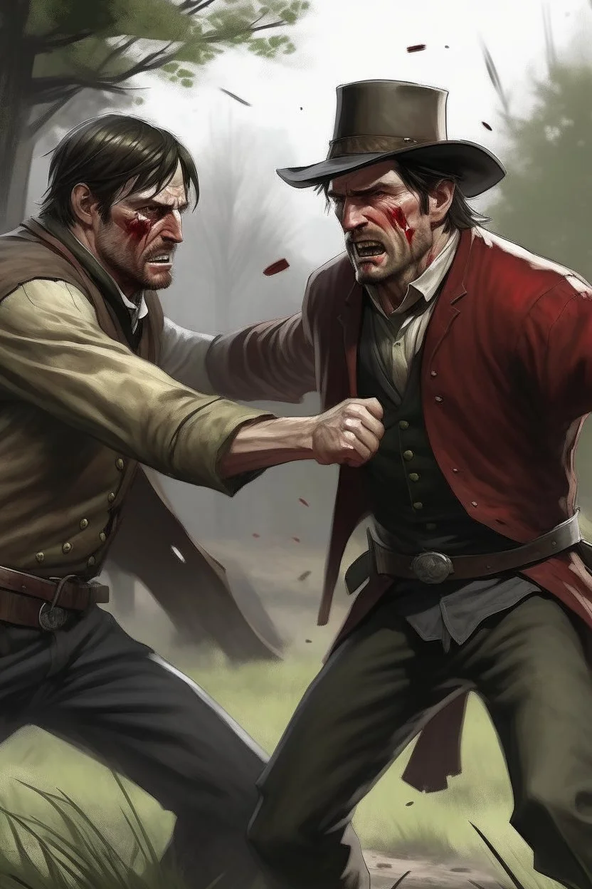 Realistic Arthur Morgan fighting Levi Ackerman