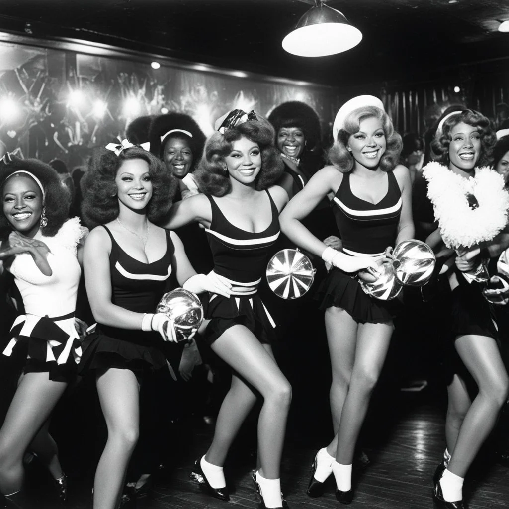 1970s rhythm and blues cheerleaders in a jazz club