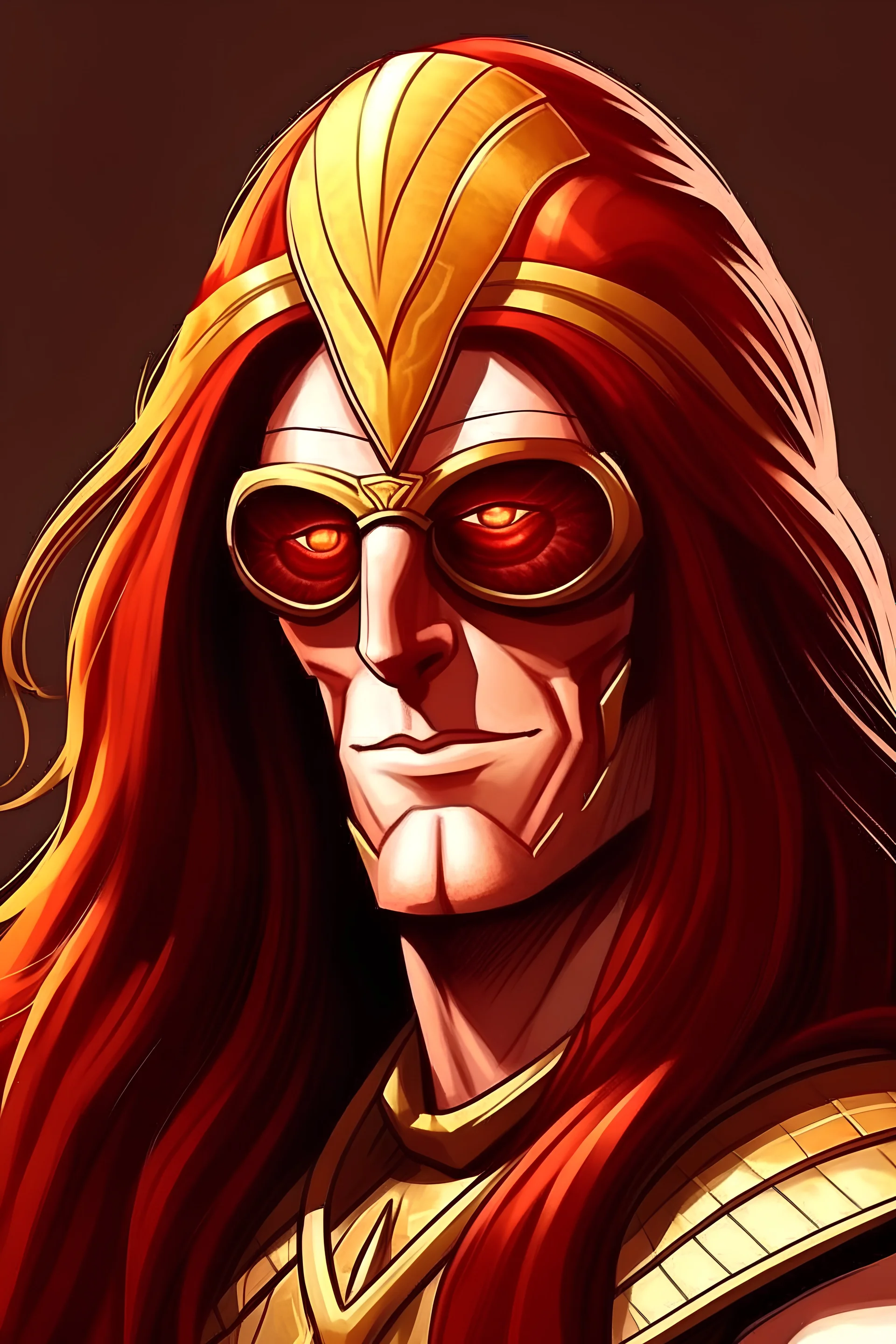 realistic photo of magnus with long red hair and sunglasses