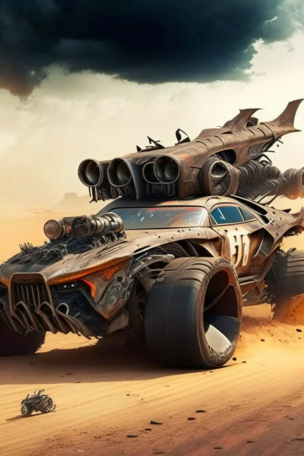 The combination of a super-advanced car and fighter mad max, super sport