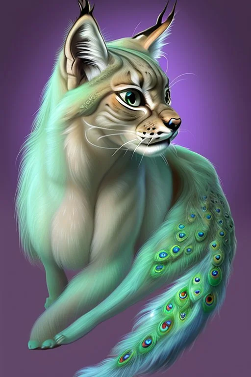 female half lynx peacock furry, human body