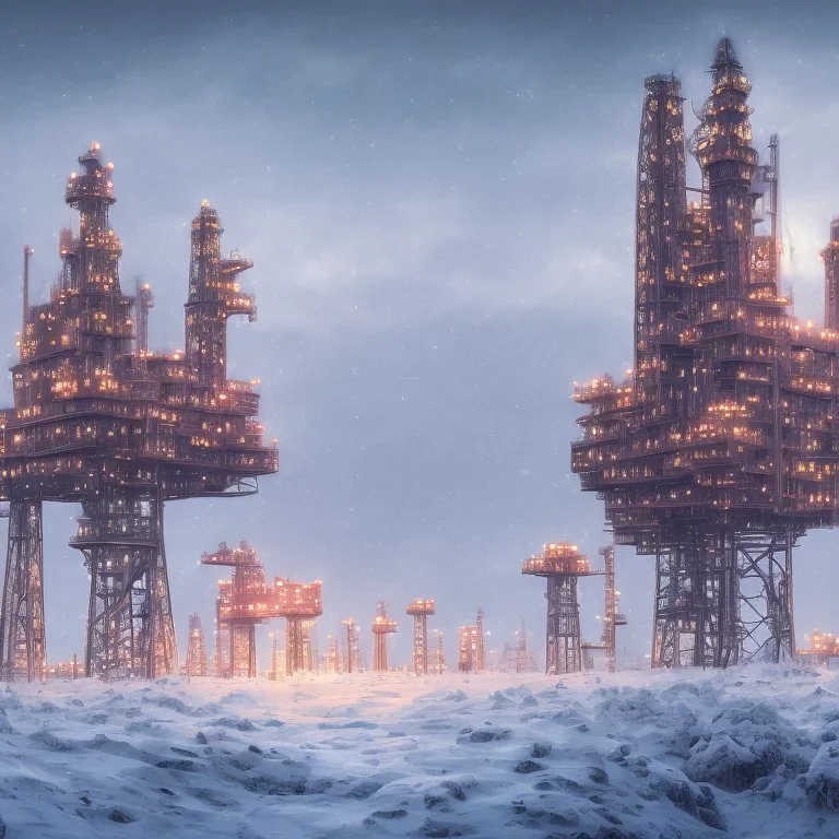 oil platform in winter landscape