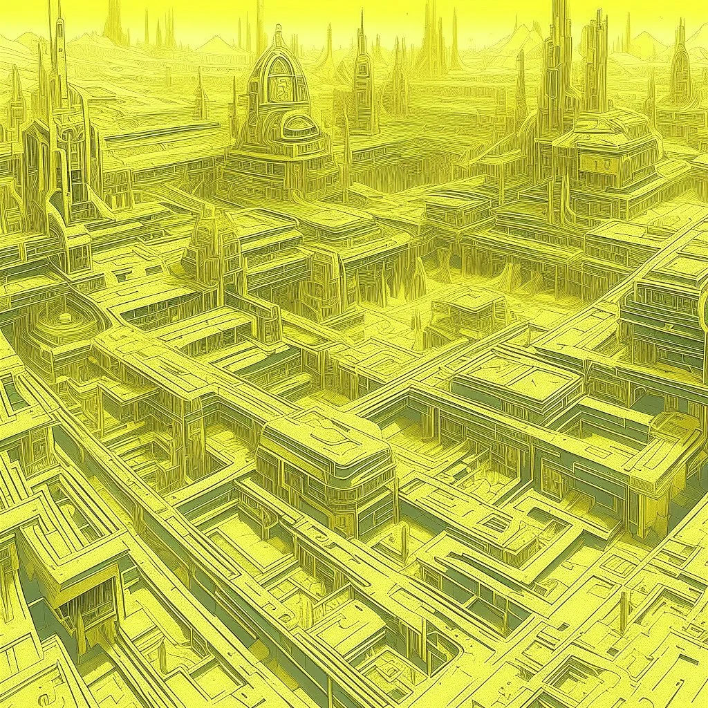 A light yellow cybernetic metropolis designed in ancient Egyptian hieroglyphics painted by Qiu Ying