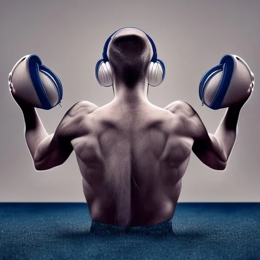 Image describing the bodies of super athletes from back listening to music, by wearing a music player