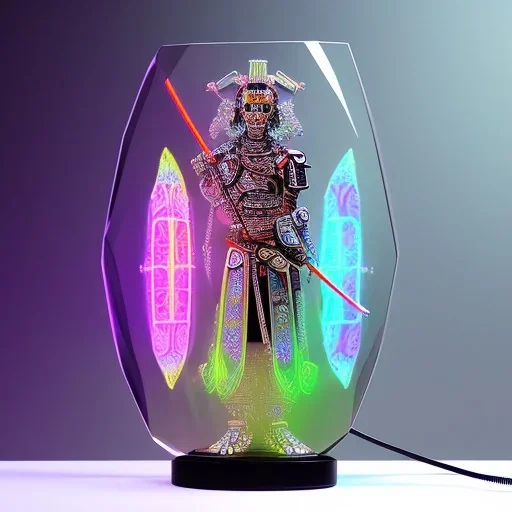 Futuristic Neon crystal skeleton samurai smoke glass fire water