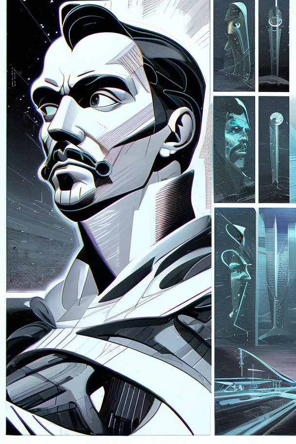 Futuristic, cyberpunk, Friedrich Nietzsche, comic style