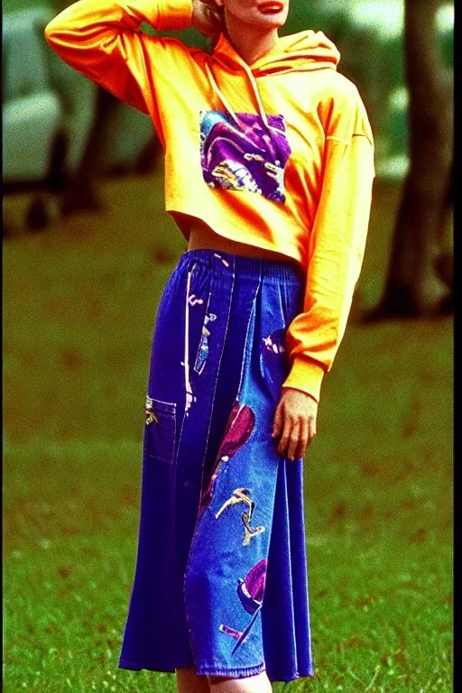 year 1996 fashion. Loose skirt, low waist. Combat t-shirt. Colors: denim blue, blue, purple, cream, khaki, light green, lilac, plum, orange, terracotta, red, light yellow, pink, dark blue, beige. Latex in small part. Sturnus vulgaris pattern prints.. bridget jones and jennifer lopez. Hoodie.