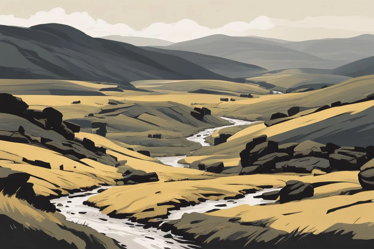 Yorkshire dales in the style of kyffin Williams
