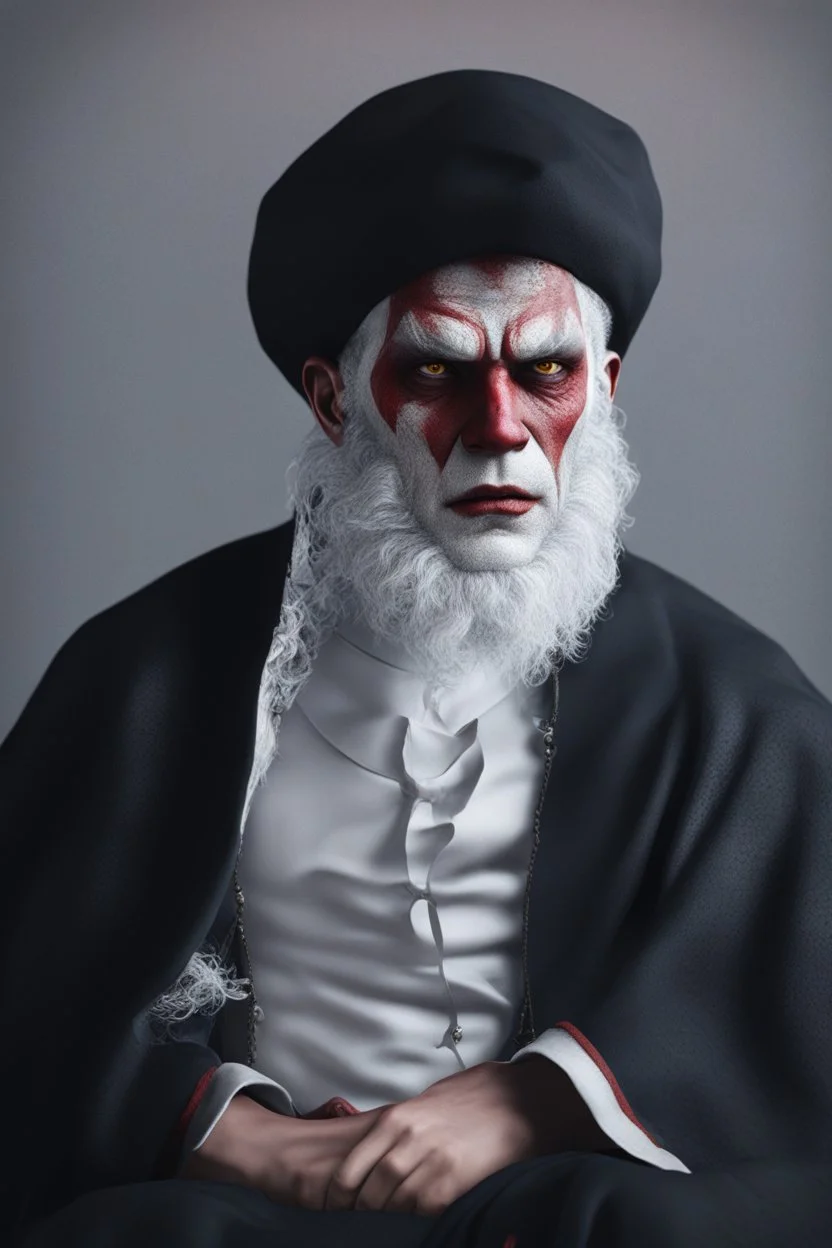 A sad hooded clown , red skin, scales, unreal engine 6, high detail, intricate, cinematic. photoshoot style, intricate, studio lighting, Fire, smoke, masterpiece , highly detailed, 8k, best quality, dramatic,d,<lora:mshn:0.7>,<lyco:Warrior_Couture:0.5>,