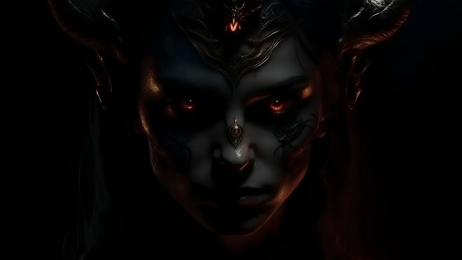 Transcendent being, jinn, Devil with evil face, be a girl, scary, dark, with mysterious eyes, real, high quality, 4k