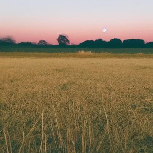 Vista de cielo despejado de día con luna desde perspectiva acostado en un campo abierto