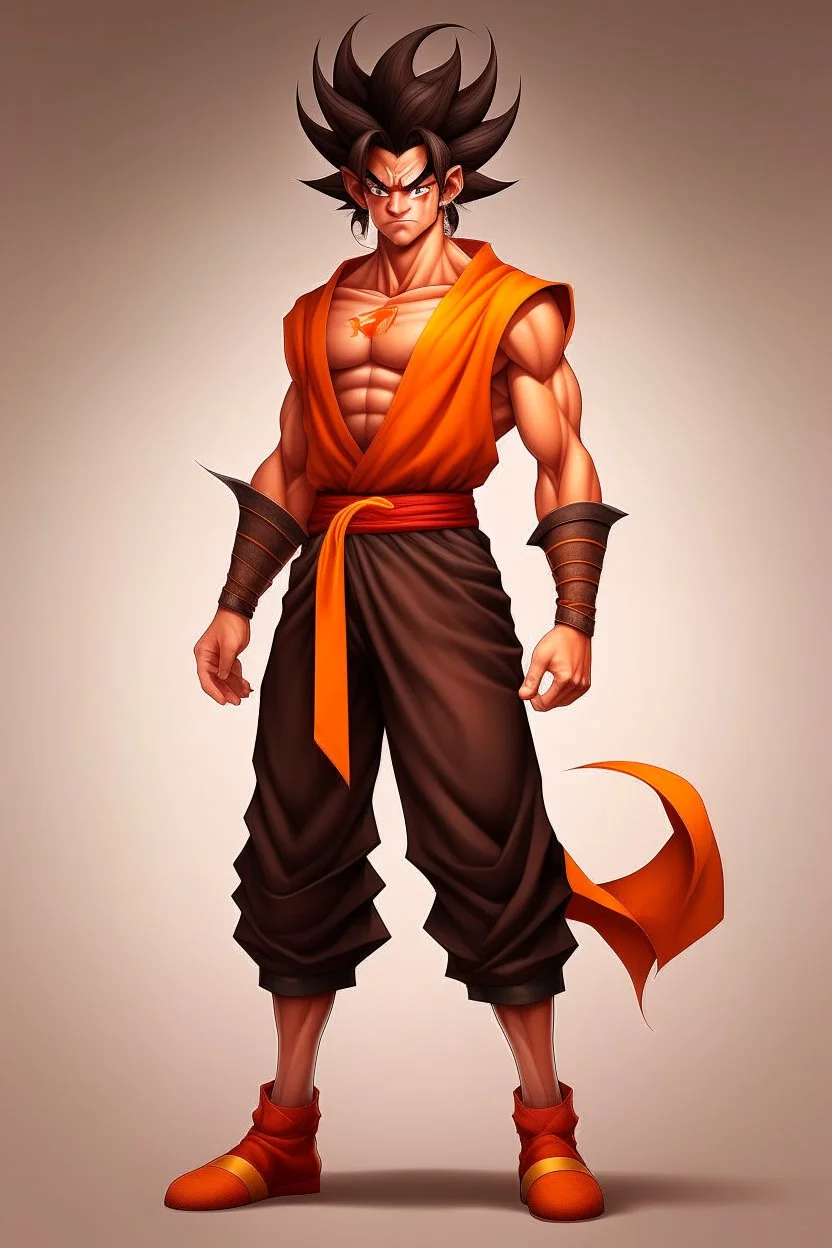 Full Body, Male Tiefling, monk, body shape as Super Sayian Goku, boxer pose, dark outfit colour theme, HD