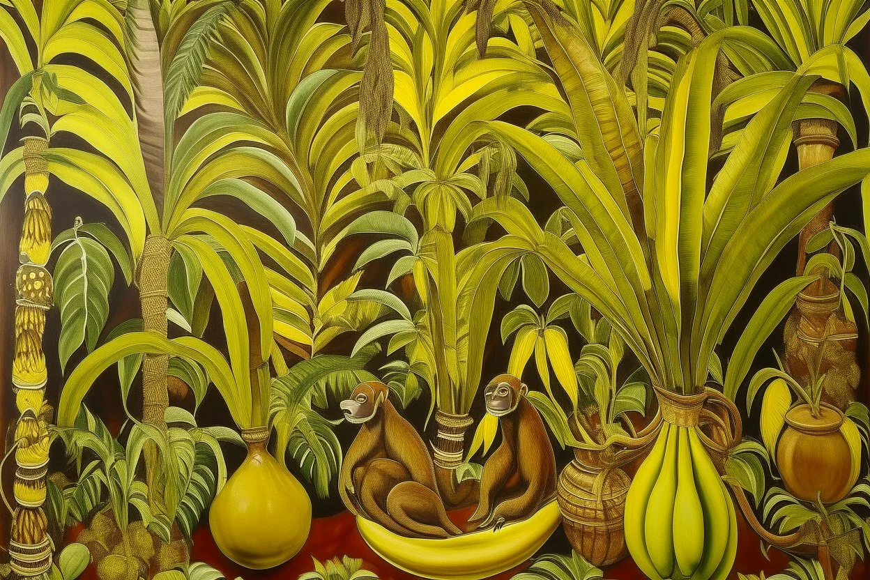 A brown jungle with bananas designed in African pottery painted by Guo Xi