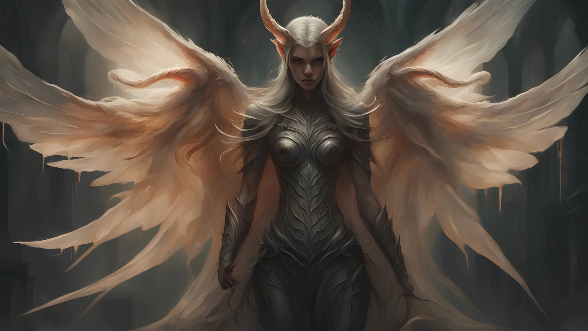 Demonic Elves with Wings,, Full Body Shot, Hyperrealistic, Photorealistic, Instant Details, darkness, by Raymond Swanland & Alyssa Monks & Anna Razumovskaya