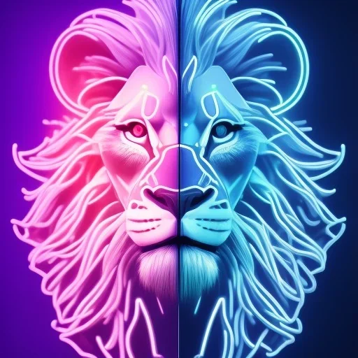 A beautiful portrait of a cyborg lion blue neon color scheme, high key lighting, volumetric light high details psychedelic background