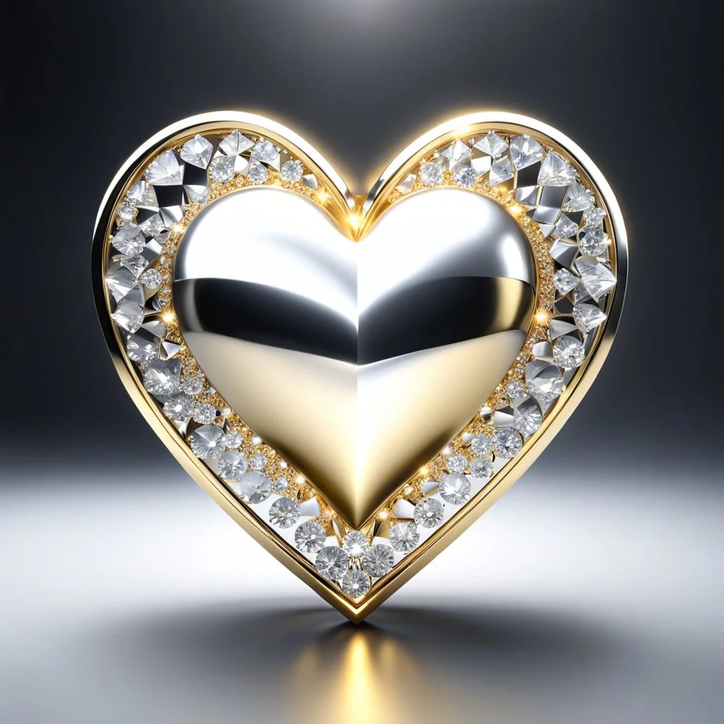 a clony of golden and silver around diamond heart sighn rotating