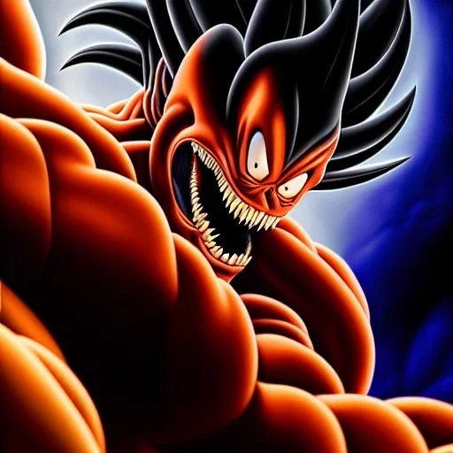 Ultra detailed fullbody Portrait in oil on canvas of Venom merging with Son Goku, extremely detailed digital painting,extremely detailed face,crystal clear Big eyes, mystical colors ,perfectly centered image, perfect composition, rim light, beautiful lighting,masterpiece,8k, stunning scene, raytracing, anatomically correct, in the style of Wizyakuza and robert e howard and InHyuk Lee and Ohrai Noriyoshi and Simon Bisley.