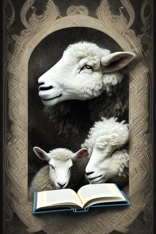 one black sheep reads a book on other site white sheep herd sleep going down