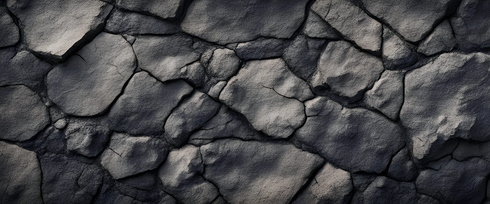 Black rock texture. Rough mountain surface with cracks. Close-up. Stone background with space for design.