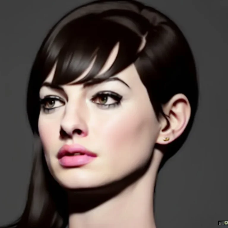 just Anne Hathaway, face and bust, highly realistic, highly detailed