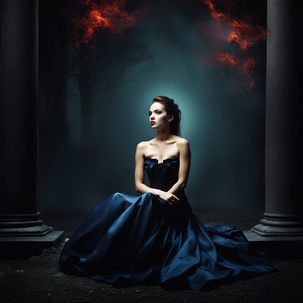 Beautiful 25 year old woman sitting. dark fantasy