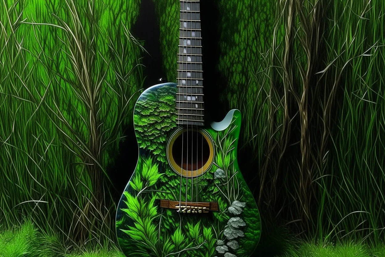 A green nature guitar painted by Frank Wilson