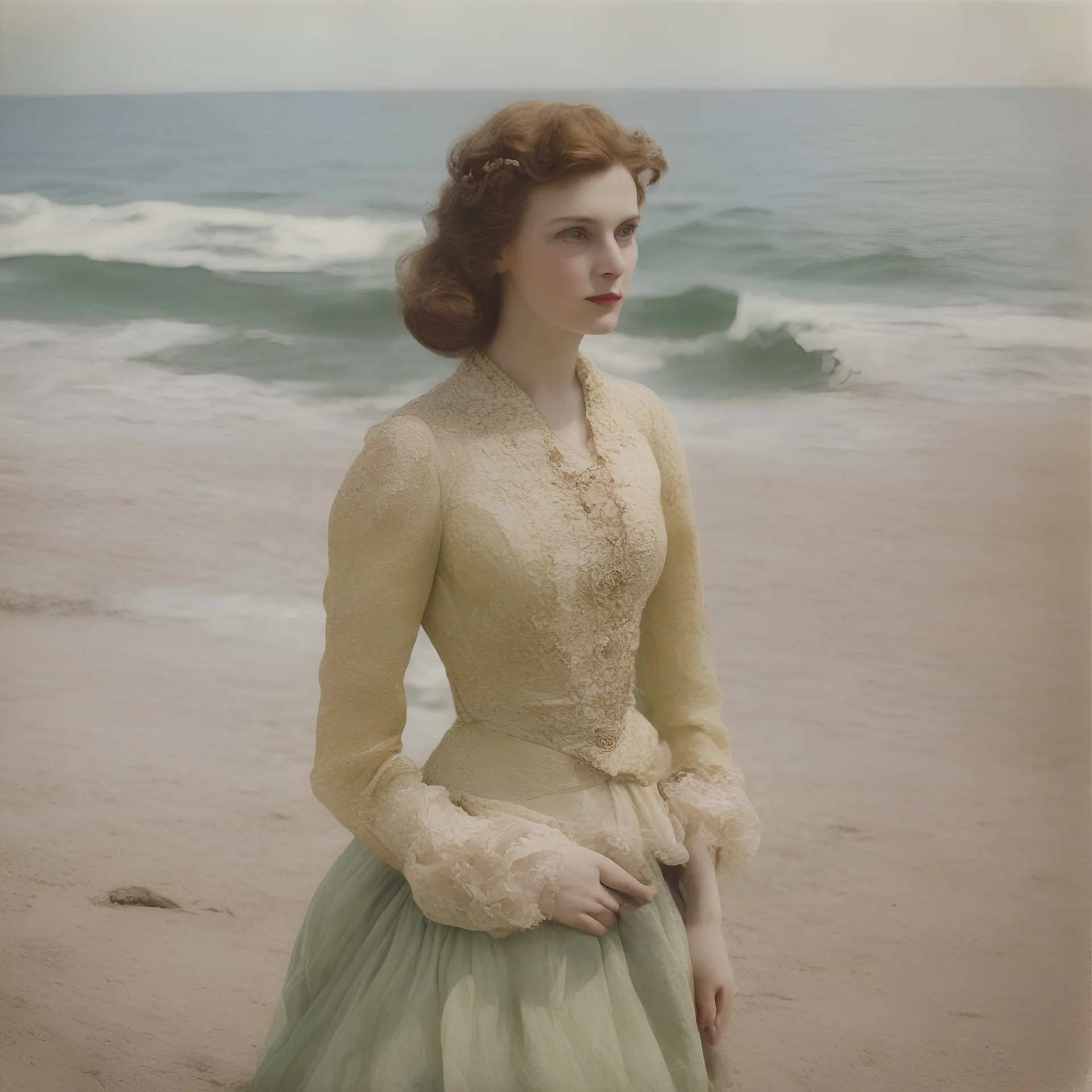 Sunny day, autochrome, Jeanne du barry on the beach