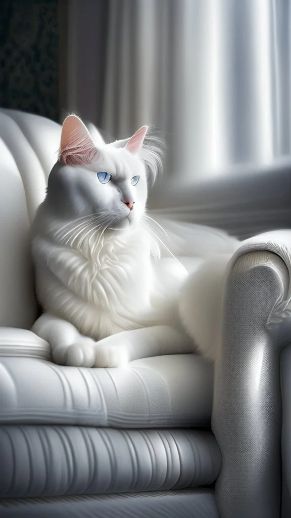 White cat, sitting on a sofa hdr