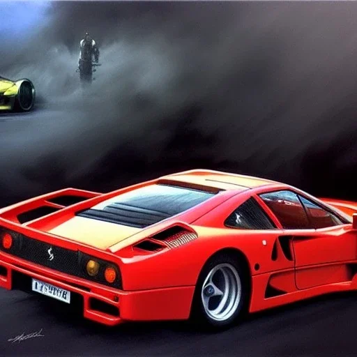 hyperrealism Drawing of 'Ferrari F40' by gaston bussiere, greg rutkowski, yoji shinkawa, yoshitaka amano, tsutomu nihei, donato giancola, tim hildebrandt,oil on canvas, cinematic composition,Sharp detail,extreme detail,fit full head inside picture,16k