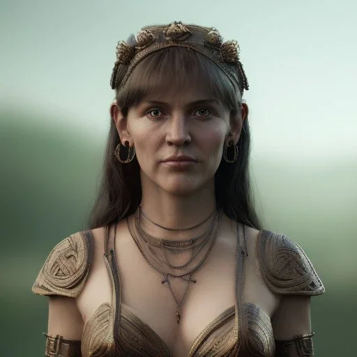 analog style, Celtic goddes, portrait, simmetric eyes, war ambient, xena wearing outfit, ultra realistic photo