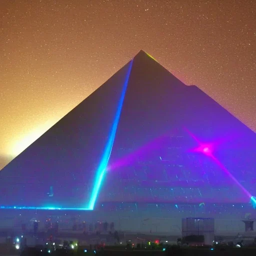 lasers illuminate pyramid