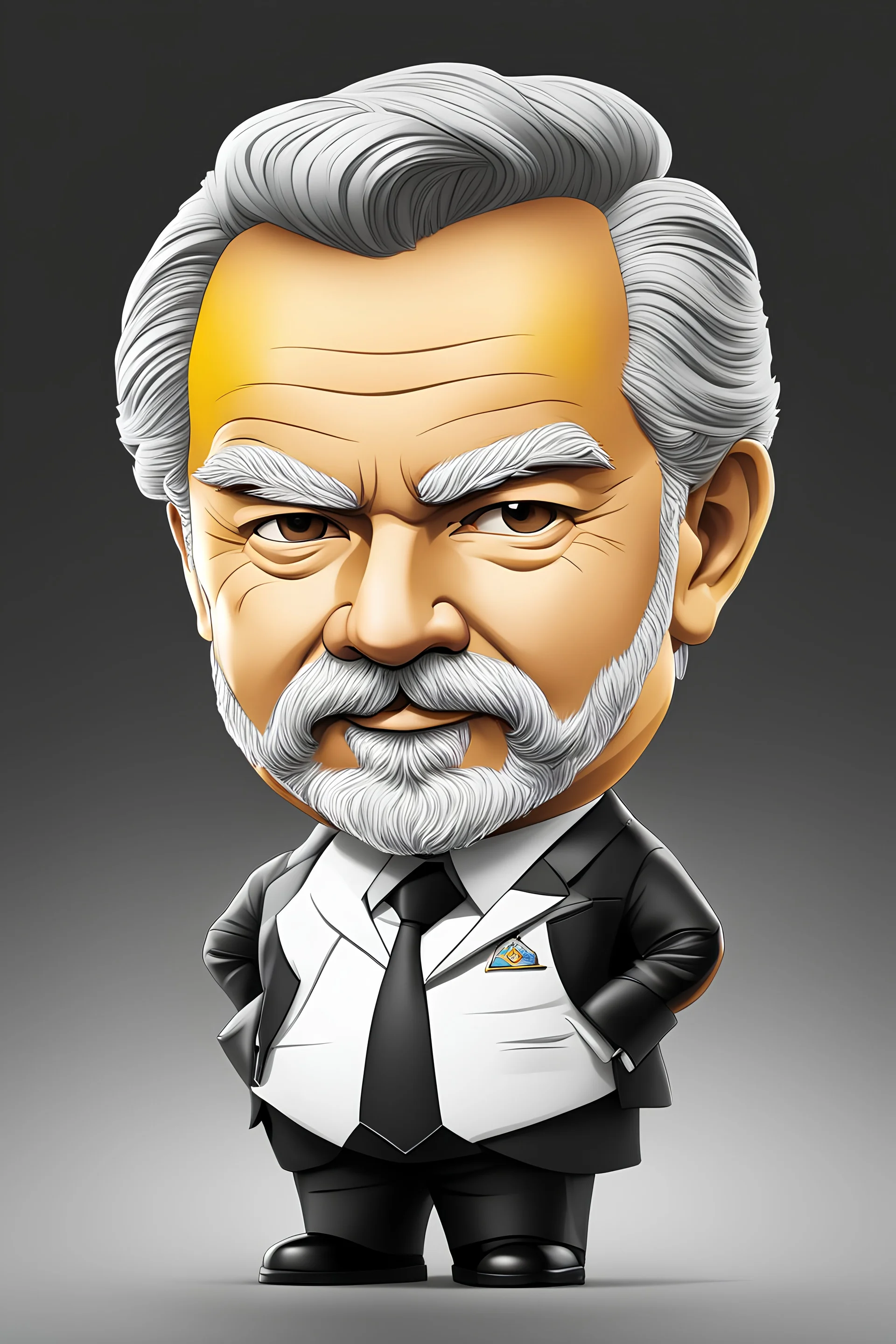 Caricatura chibi de Luis Ignacio Lula da Silva presidente de Brasil, serio, calidad ultra, hiperdetallado, color blanco, negro y amarillo, increíble obra de arte, formas y líneas estilizadas