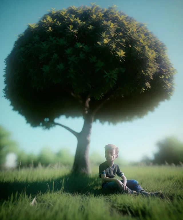 boy sitting under a tree