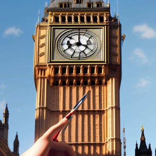 A young woman drawing a fantastic portrait of the Big Ben in London