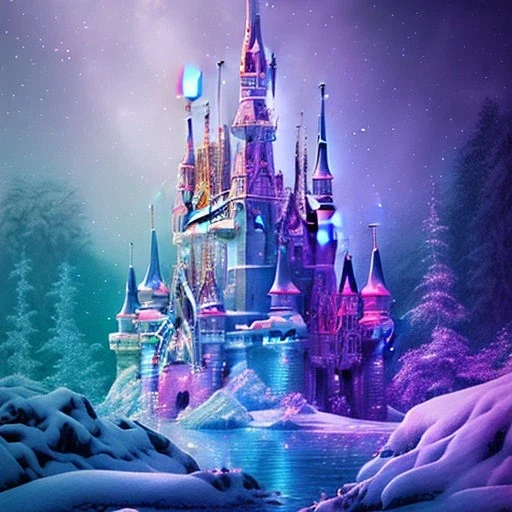 cristal angelic castle crystalline, blue,pink , cosmic, opalescent, gemstones, crystals, other worldly,water,bright, ice background, snow lake blue