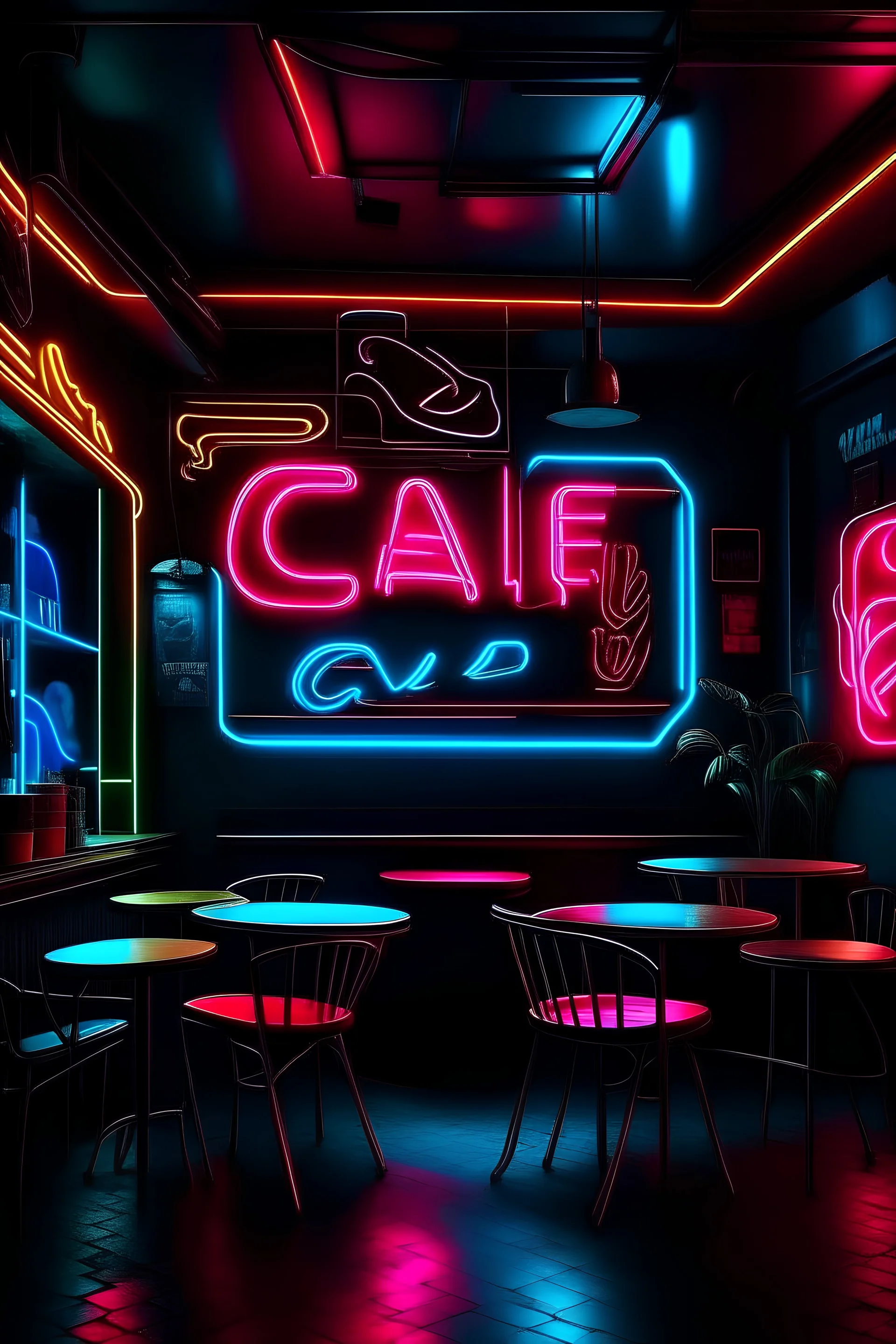 Cafe for lovers of TV series logo with neon lights