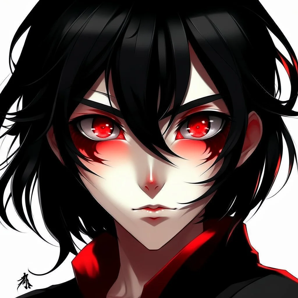 Kitsnune, black hair, red eyes: 9