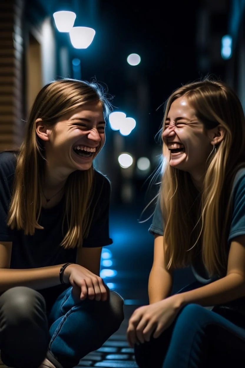 2D gece oturmuş gülüşecek birbirleri işe sohbet eden 2 kız