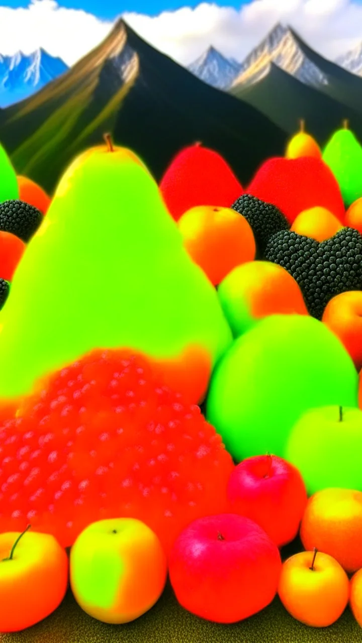 Mountains and hills made from fruits