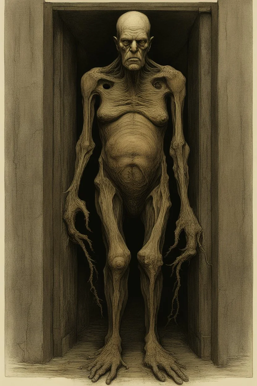 The full body of a fat old man , decayed and rotting with grotesque proportions and imagery. surreal horror, biomechanical design, by hr giger and beksinski