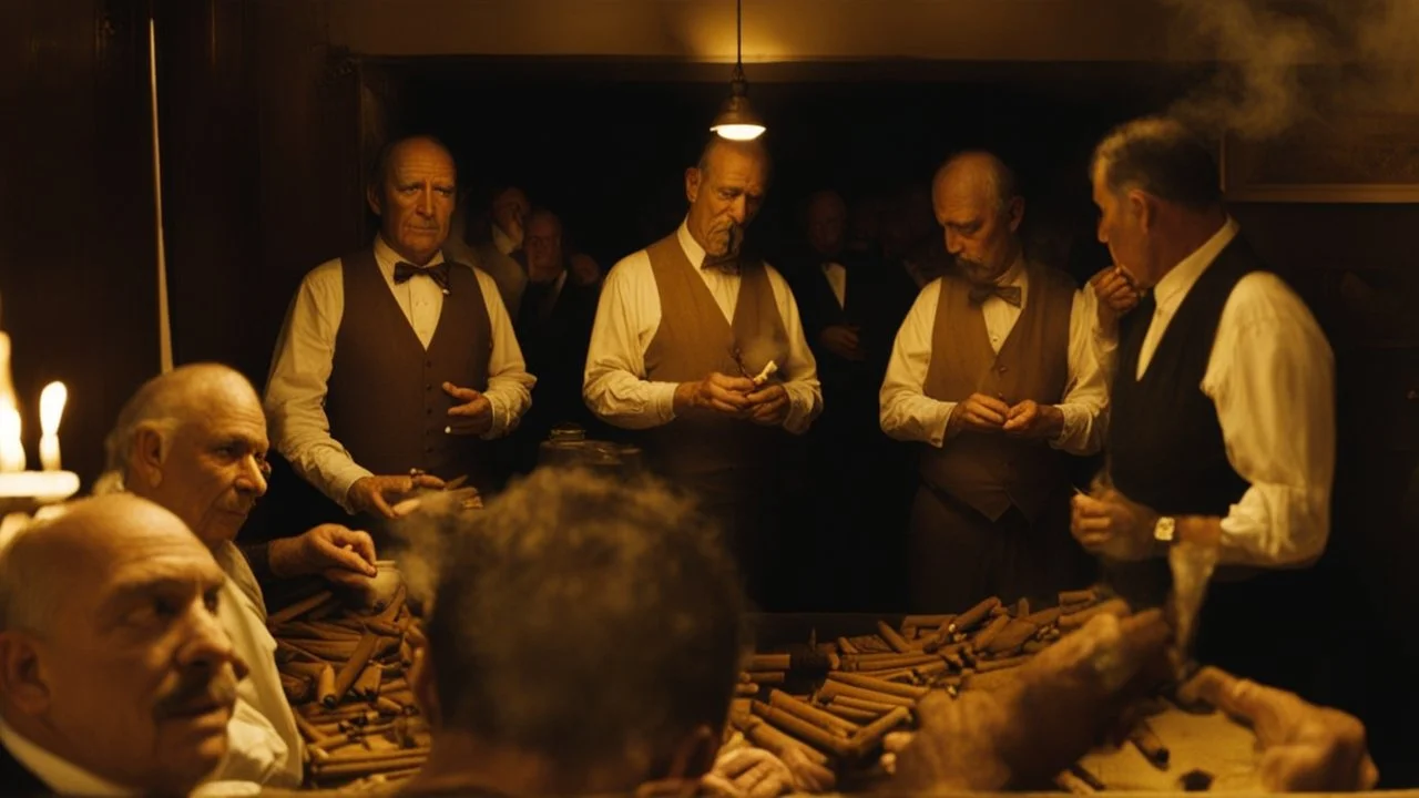 men smoking many cigars fill room with so much smoke it's alive