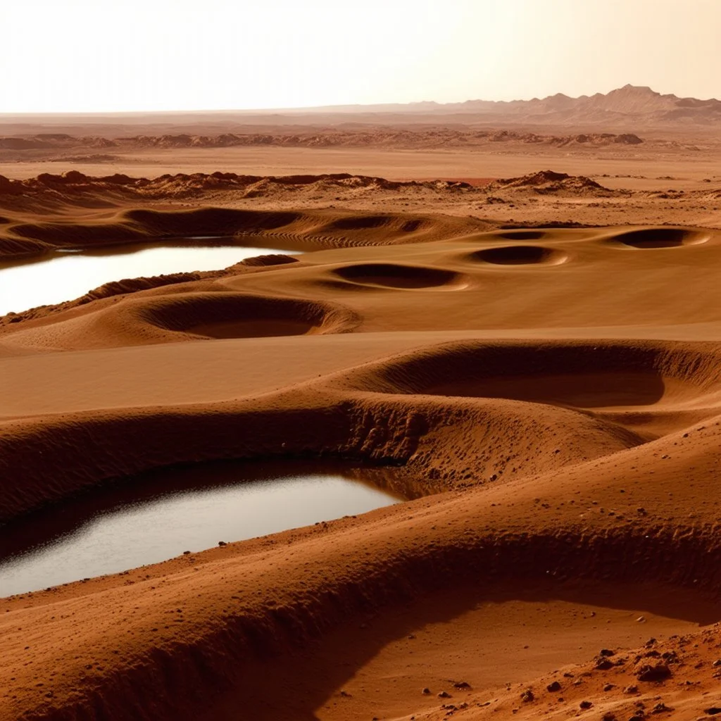 A golf course on the surface of Mars with water hazards.