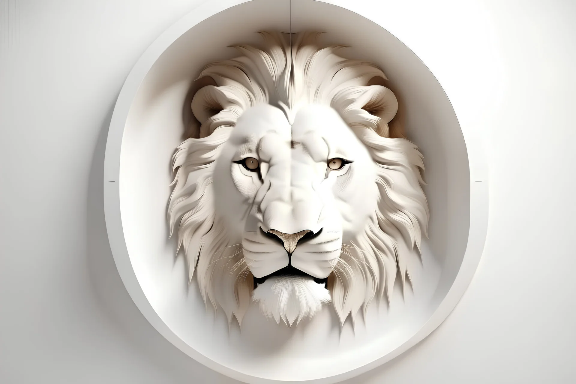 white,background,looking,through,a 3-d, hole,or,window,,a,seeing a lion